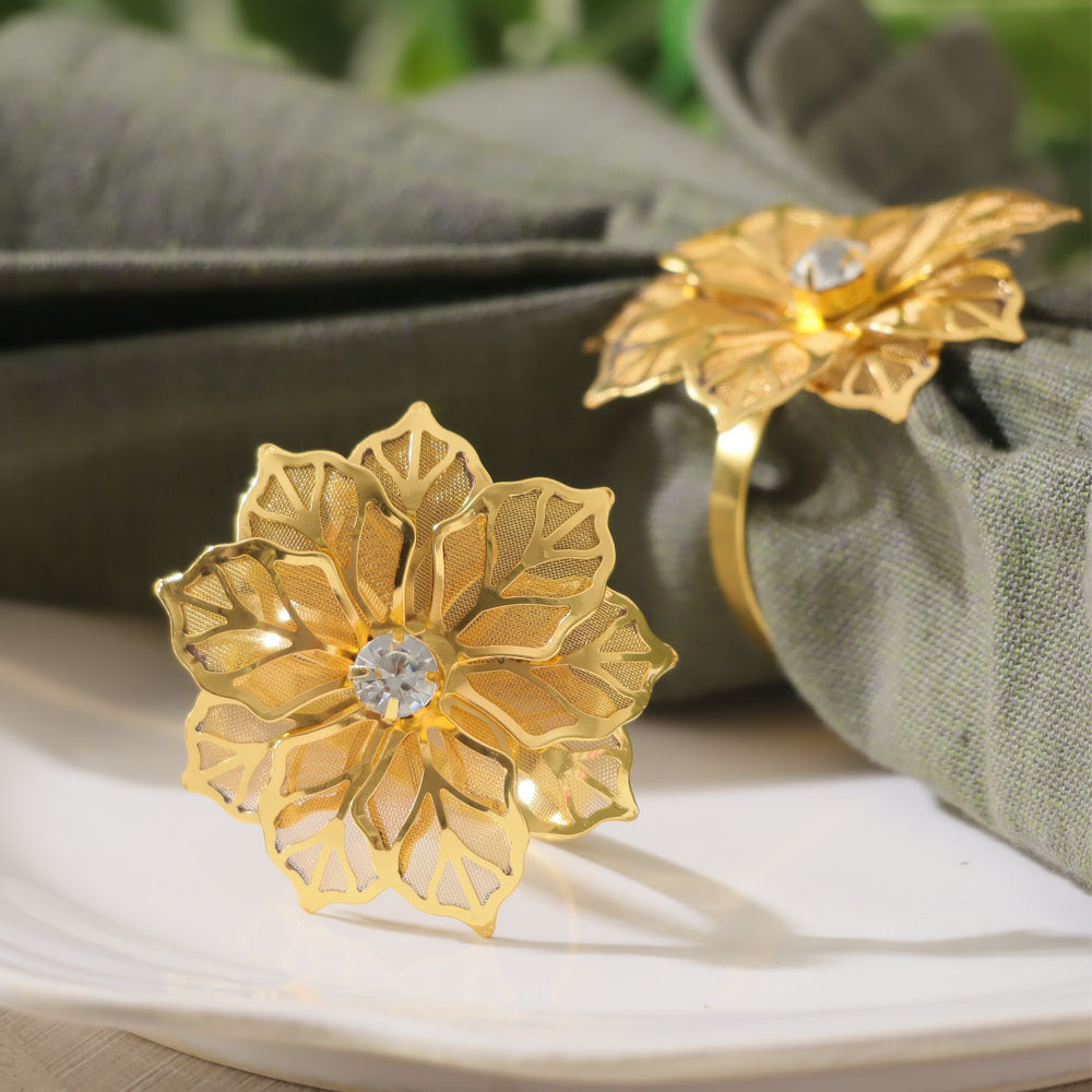 Petals Napkin Rings, Set of 6 - Gold