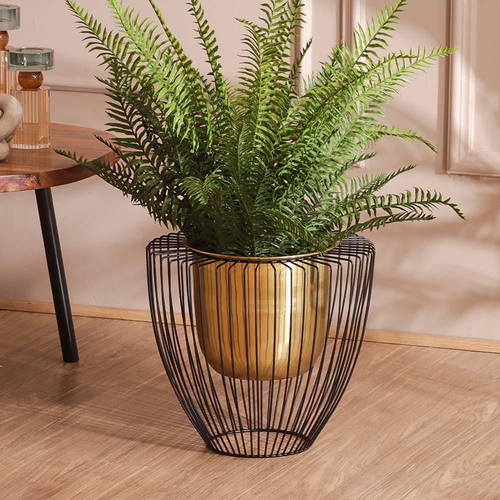 Petro Gold Planter with Black Metal Stand