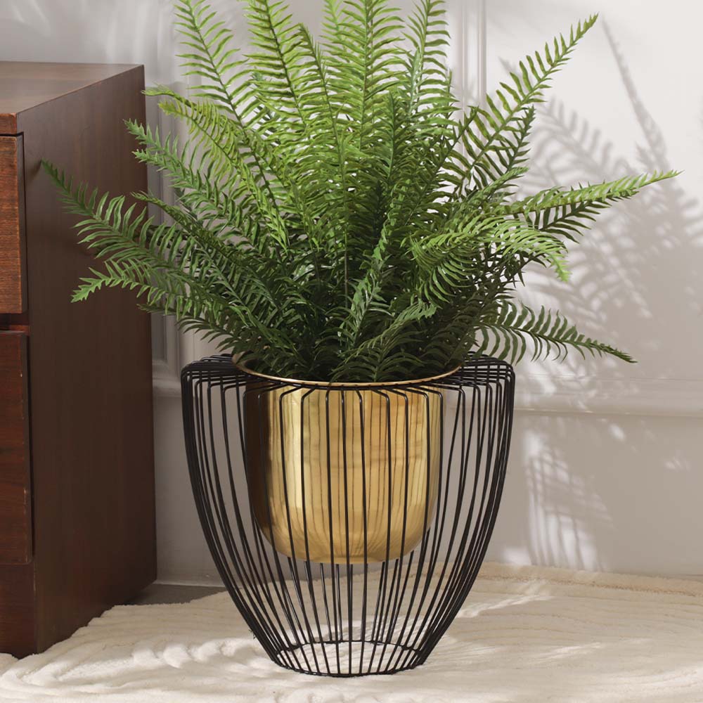 Petro Gold Planter with Black Metal Stand