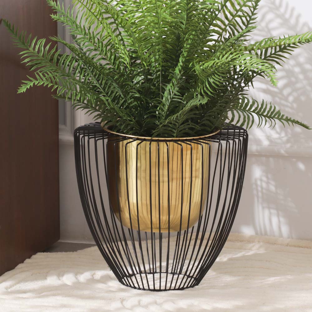 Petro Gold Planter with Black Metal Stand