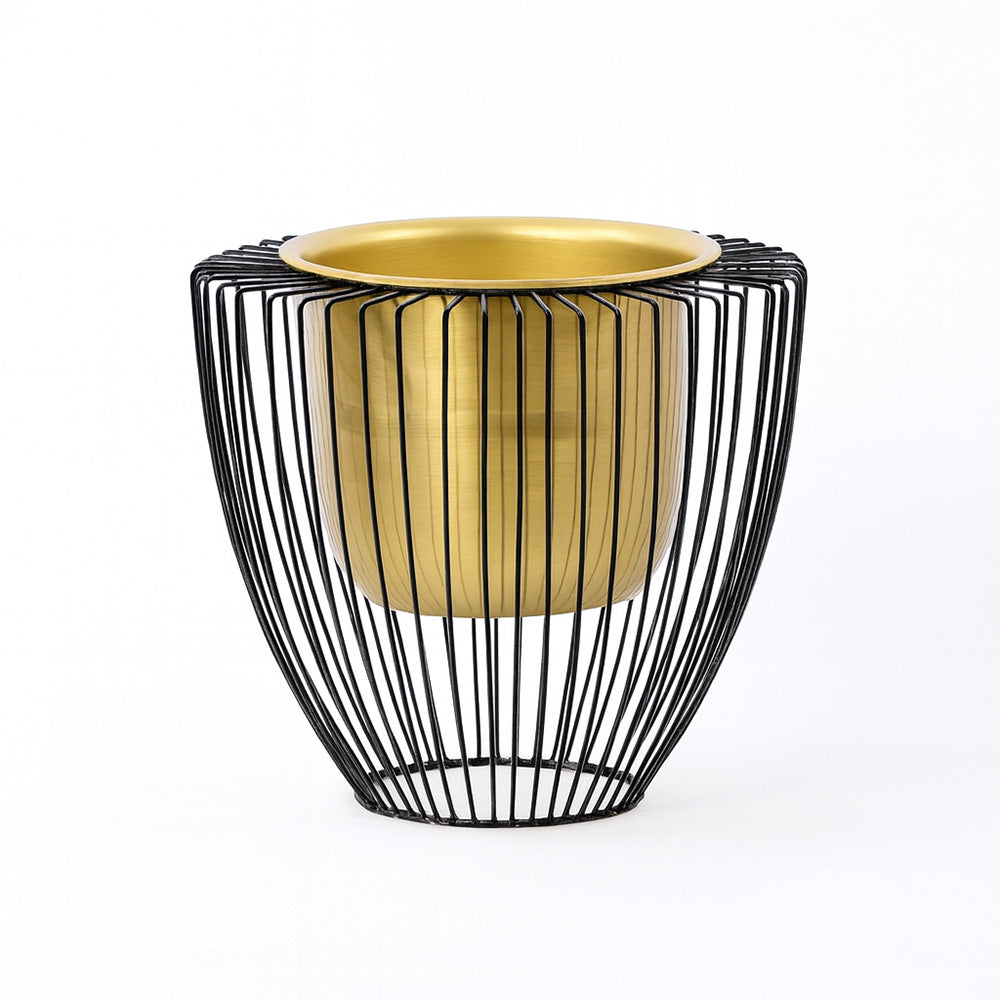 Petro Gold Planter with Black Metal Stand