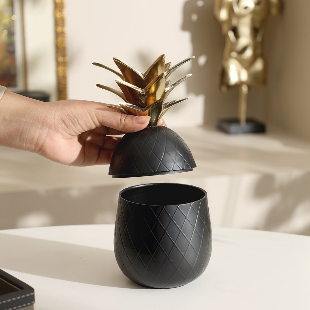 Pineapple Metal Decorative Jar - Black Gold