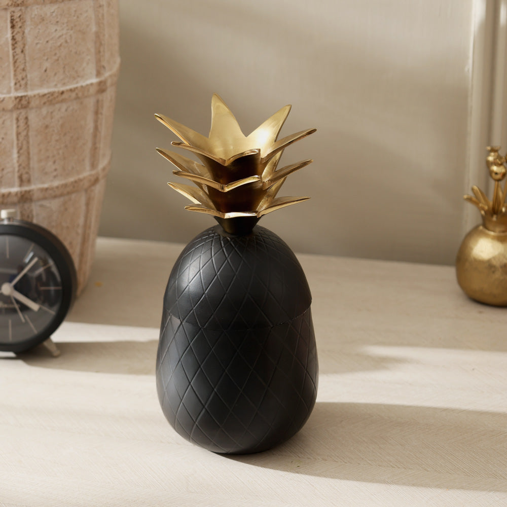 Pineapple Metal Decorative Jar - Black Gold