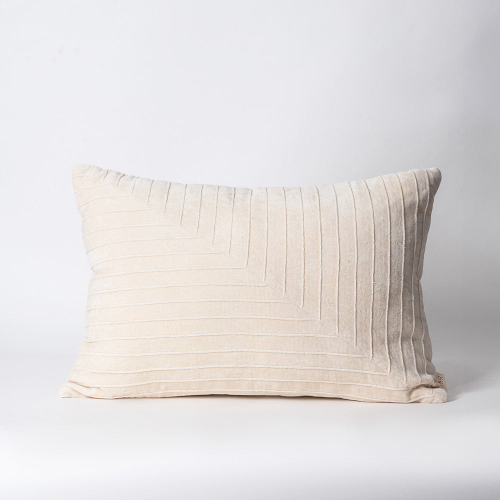Pinstripe Velvet Textured Rectangular Cushion Cover 60x40cm - Chalk