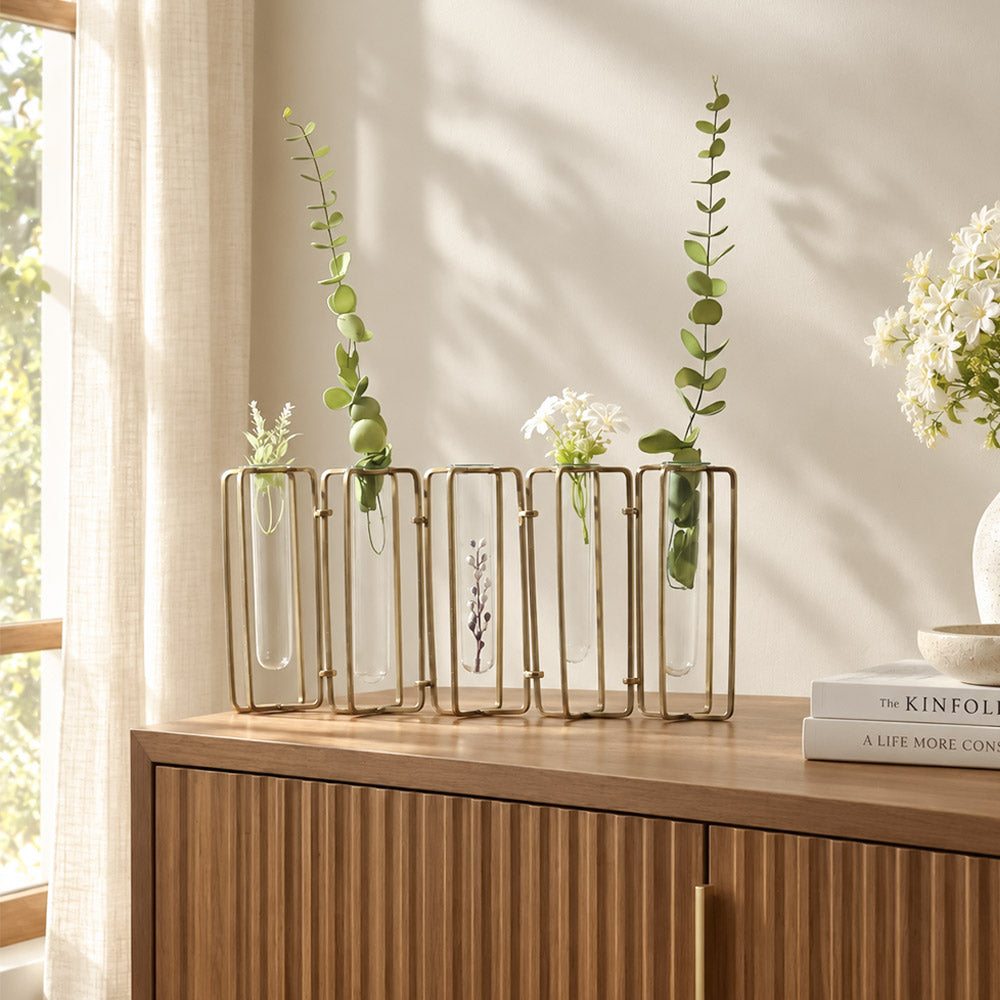 Pippa Connected 5-piece Test Tube Vases - Dull Gold
