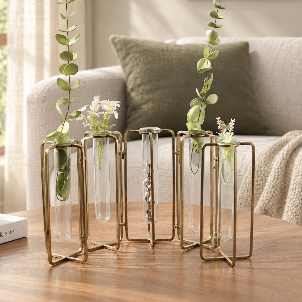 Pippa Connected 5-piece Test Tube Vases - Dull Gold