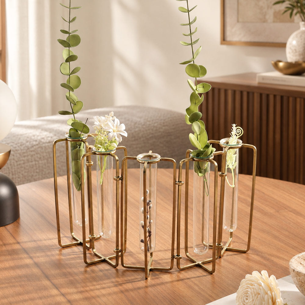 Pippa Connected 5-piece Test Tube Vases - Dull Gold