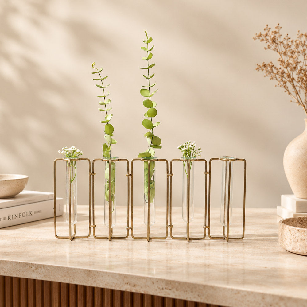 Pippa Connected 5-piece Test Tube Vases - Dull Gold