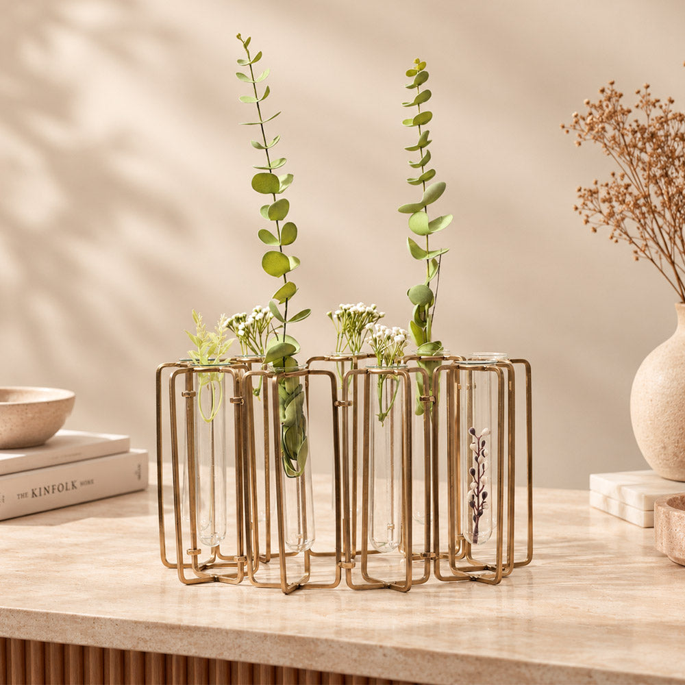 Pippa Connected 9-piece Test Tube Vases - Dull Gold