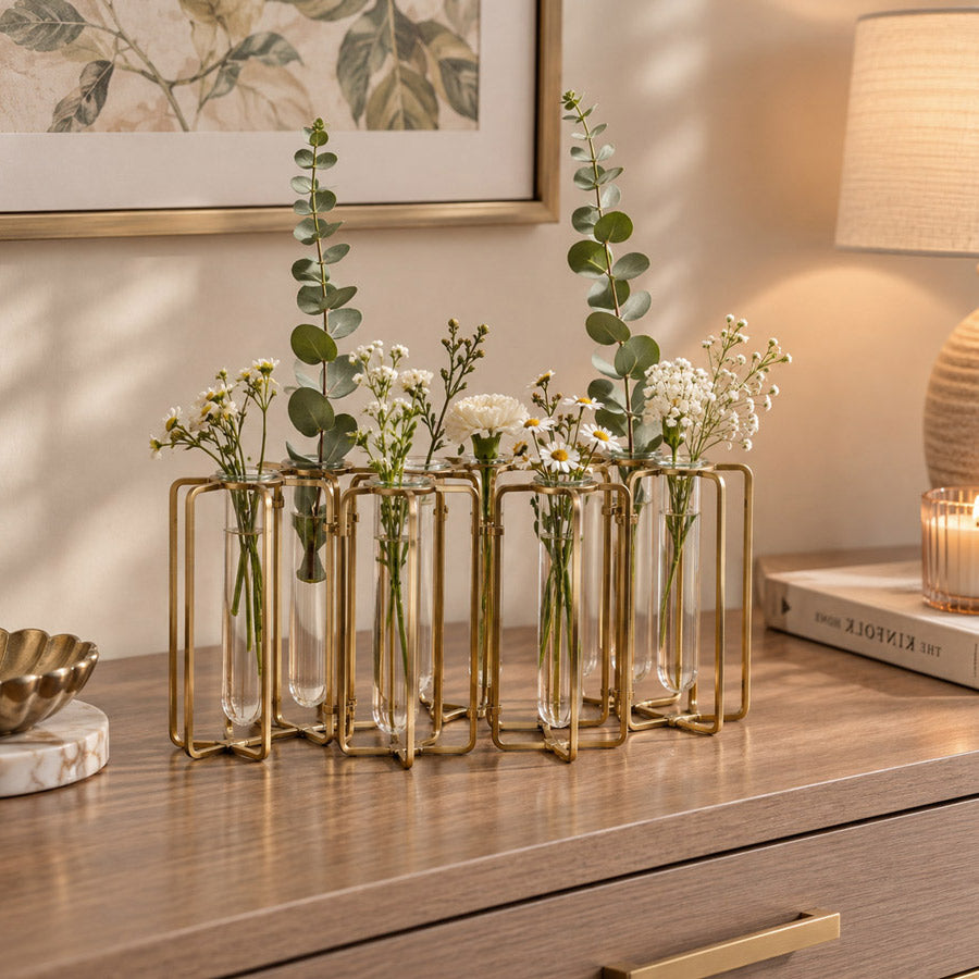 Pippa Connected 9-piece Test Tube Vases - Dull Gold