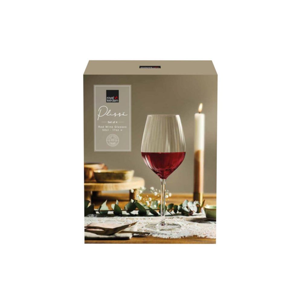 Plisse Red Wine Glasses 500ml, Set of 4