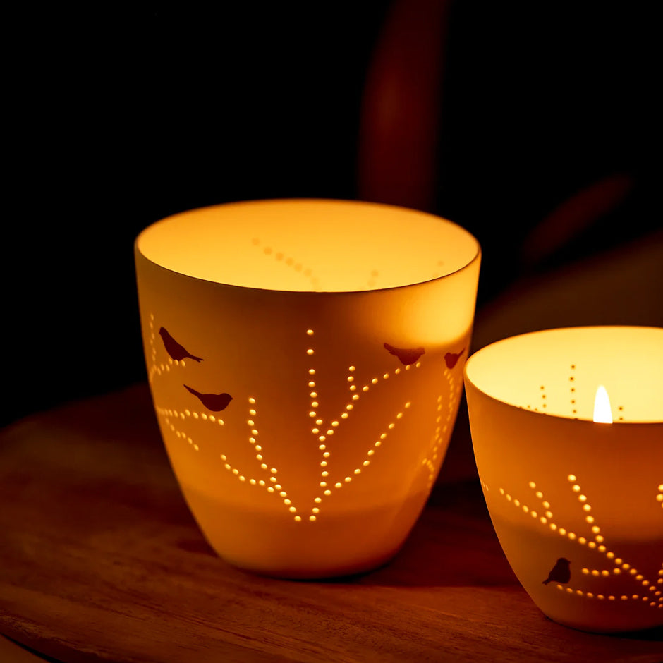Porcelain Tealight Holder - Gold Birds