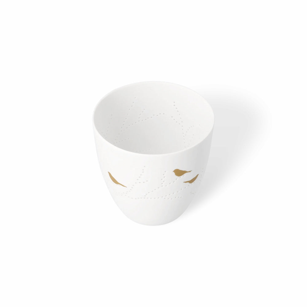 Porcelain Tealight Holder - Gold Birds