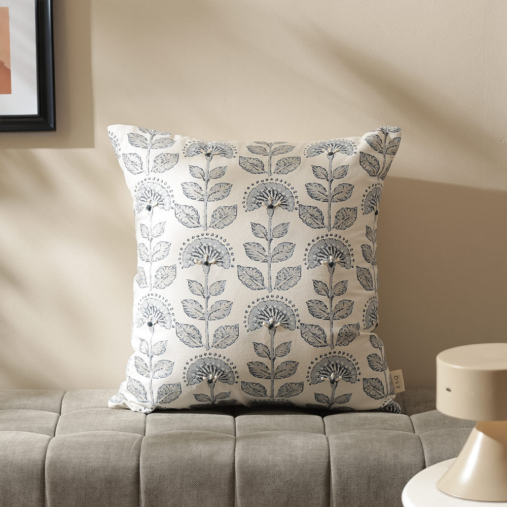 Pomegranate Embroidered Cushion Cover 45x45cm - White Blue