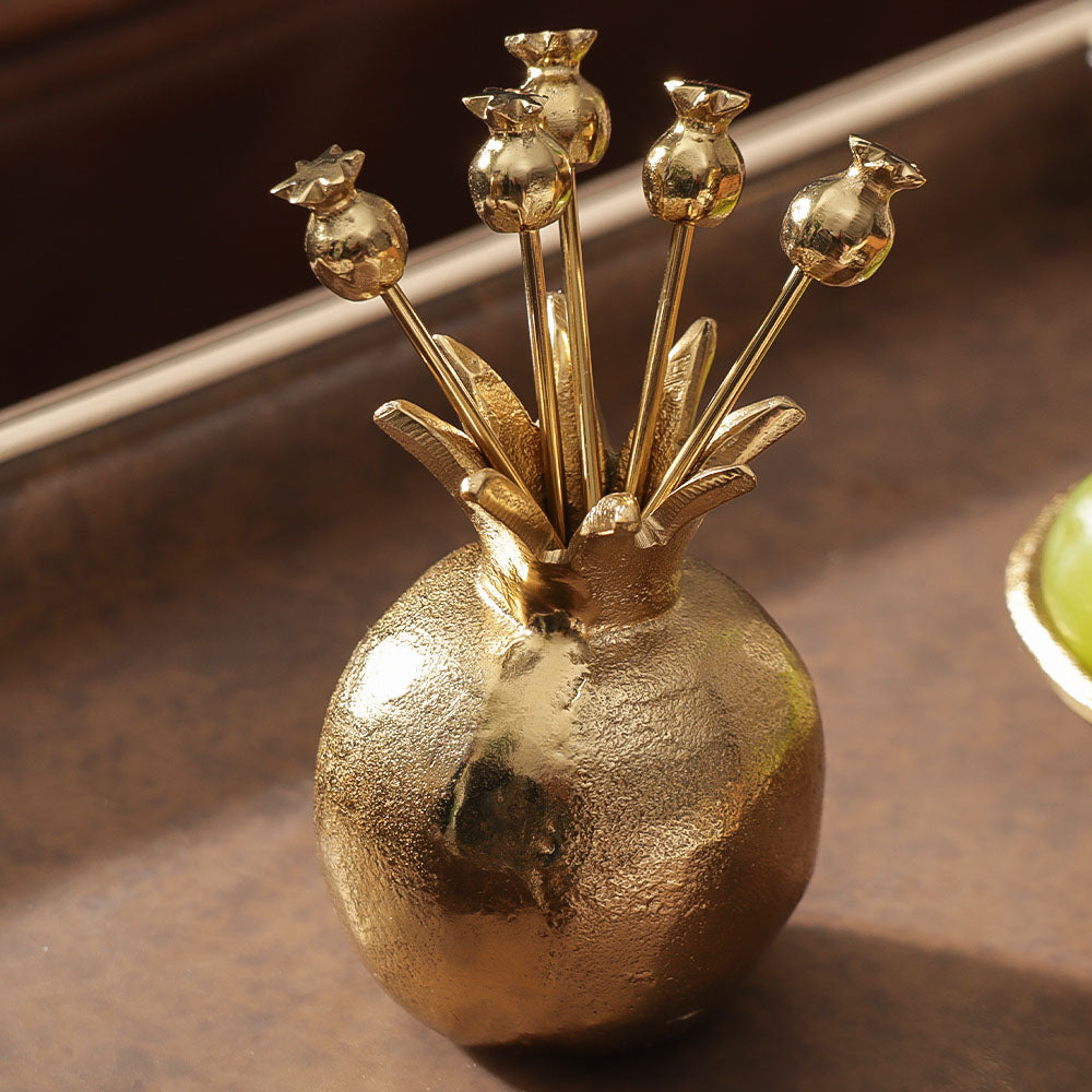 Pomegranate Metal Appetizer Picks, Set of 6 - Gold