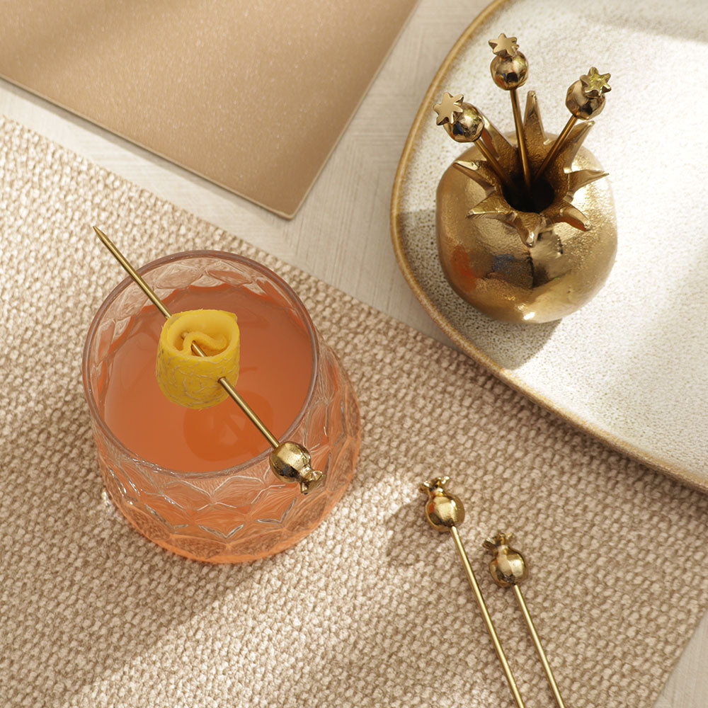 Pomegranate Metal Appetizer Picks, Set of 6 - Gold