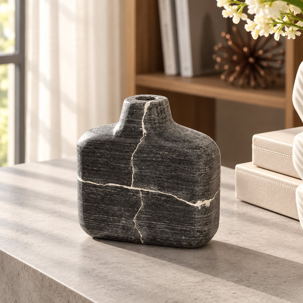 Pomona Marble Vase Medium - Cloudy Black