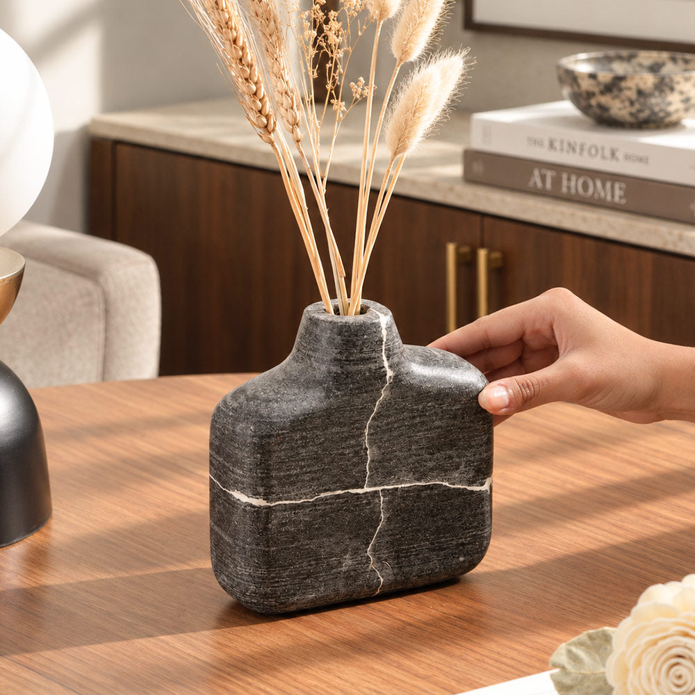 Pomona Marble Vase Medium - Cloudy Black