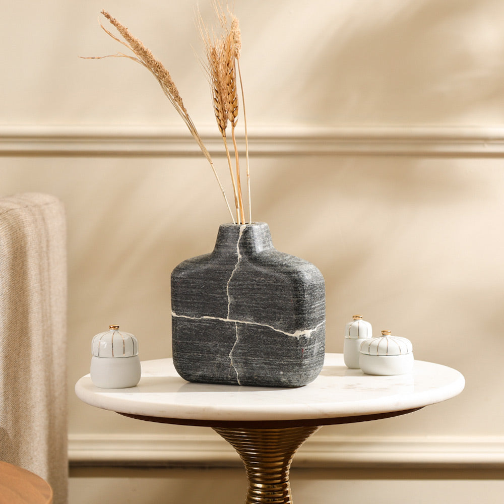 Pomona Marble Vase Medium - Cloudy Black