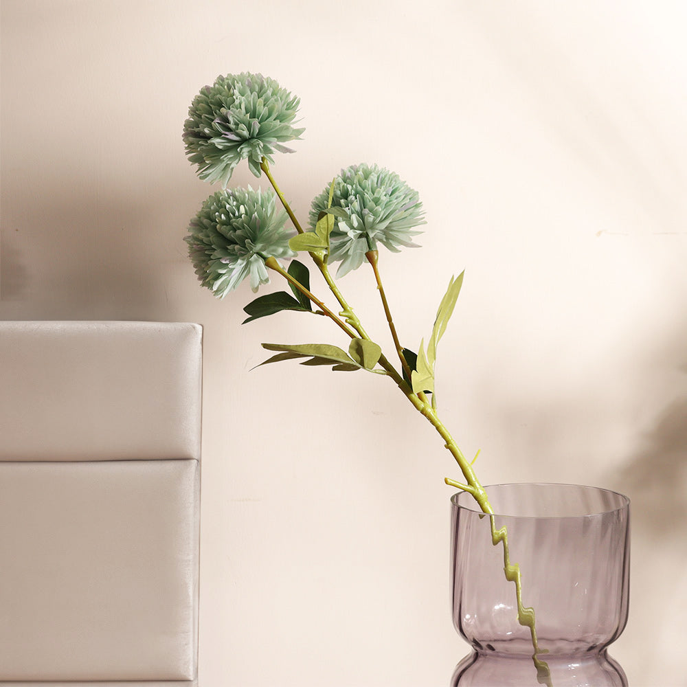 Pompon Chrysanthemum Faux Stem - Aqua