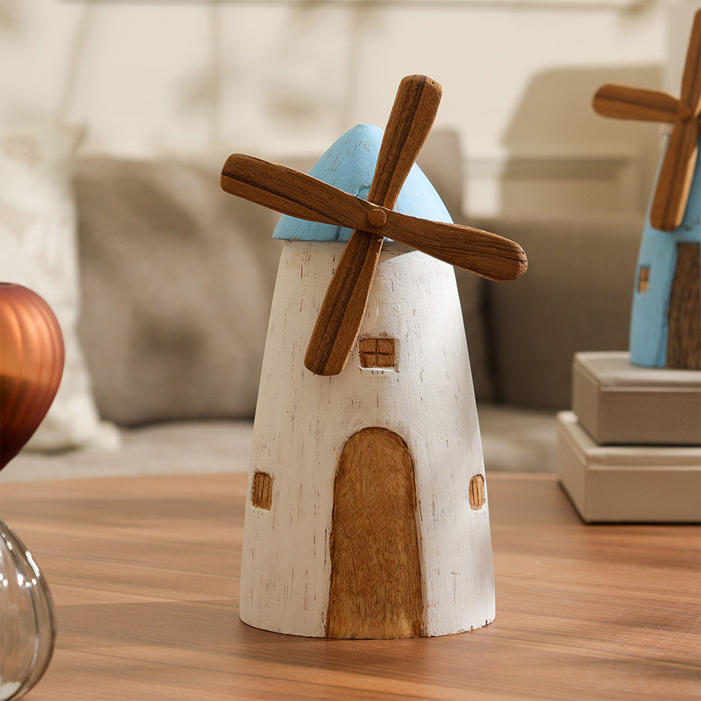 Poppy Windmill Wooden Sculpture Large - Rustic White