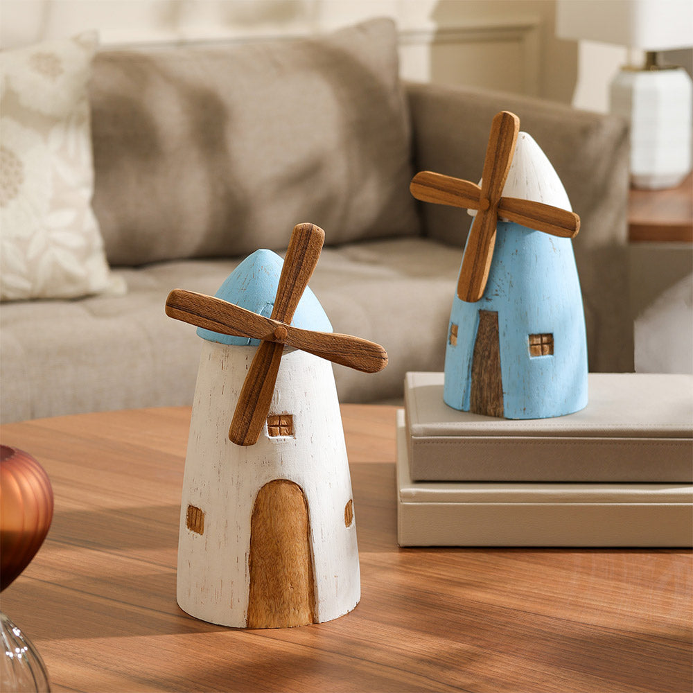 Poppy Windmill Wooden Sculpture Large - Rustic White