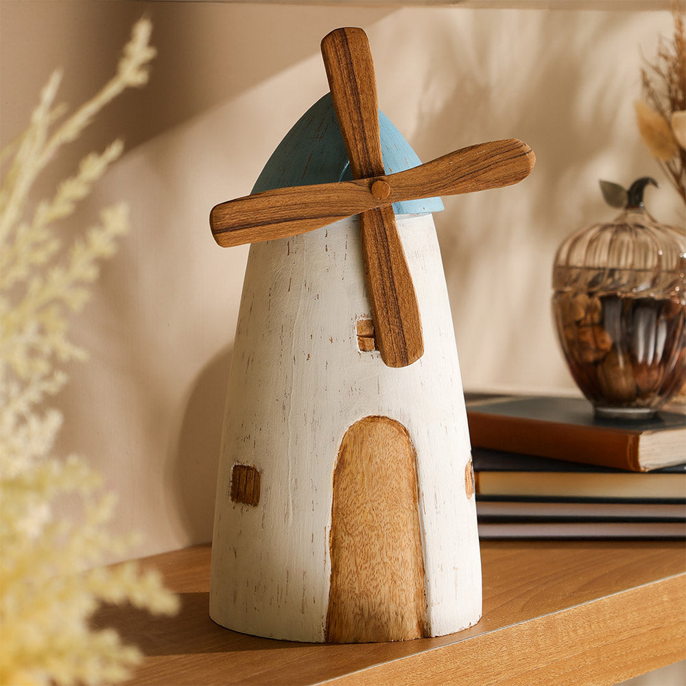 Poppy Windmill Wooden Sculpture Large - Rustic White