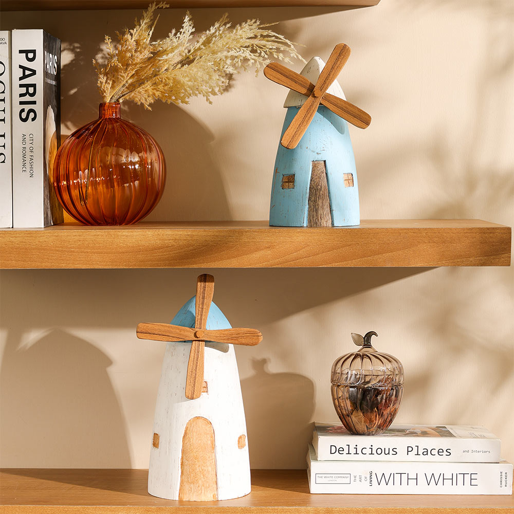 Poppy Windmill Wooden Sculpture Large - Rustic White