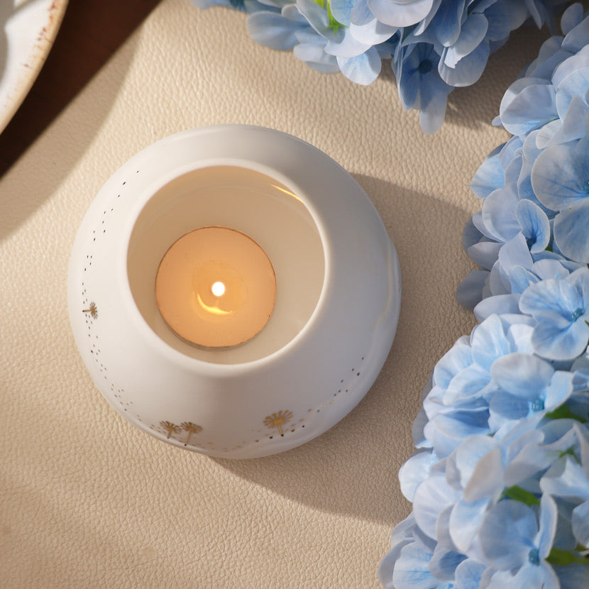 Porcelain Asymmetrical Tealight Holder - Flower Meadow