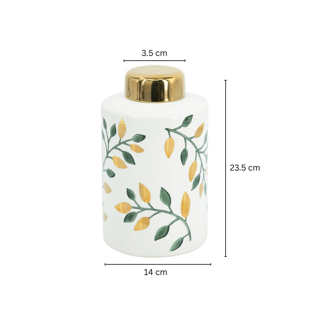 Porcelain Lidded Jar - Ash Leaves