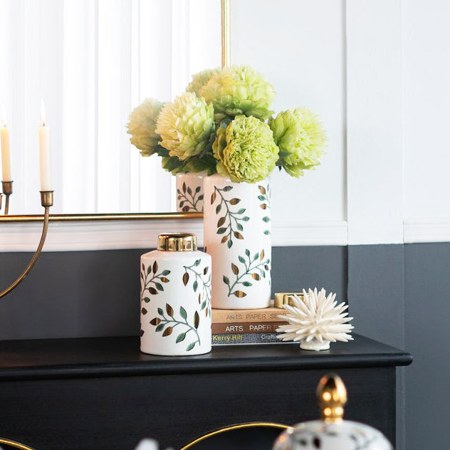 Porcelain Lidded Jar - Ash Leaves