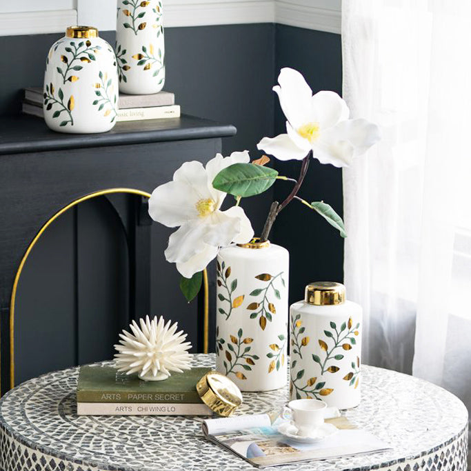 Porcelain Lidded Jar - Ash Leaves