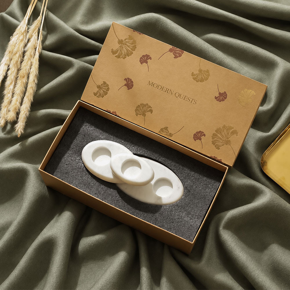 Portia Marble Tealight Holder Gift Set - White