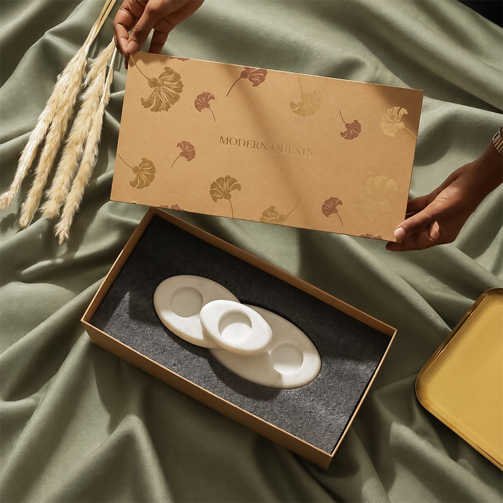 Portia Marble Tealight Holder Gift Set - White