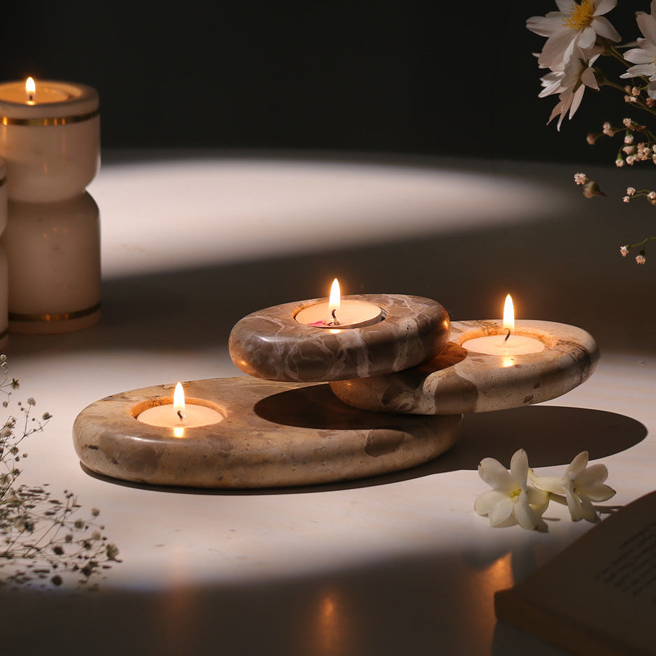 Portia Tiered Tealight Holder - Travertine