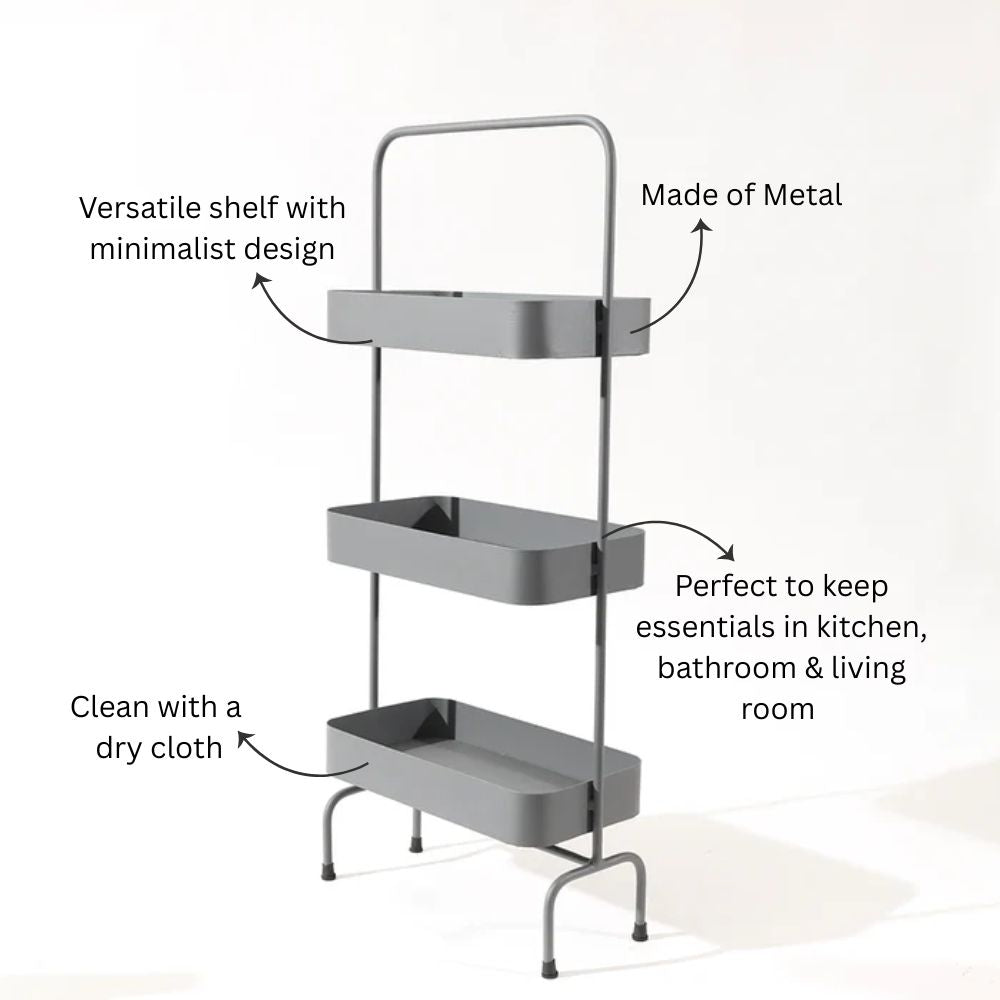 Posta 3-Tier Metal Shelf - Grey