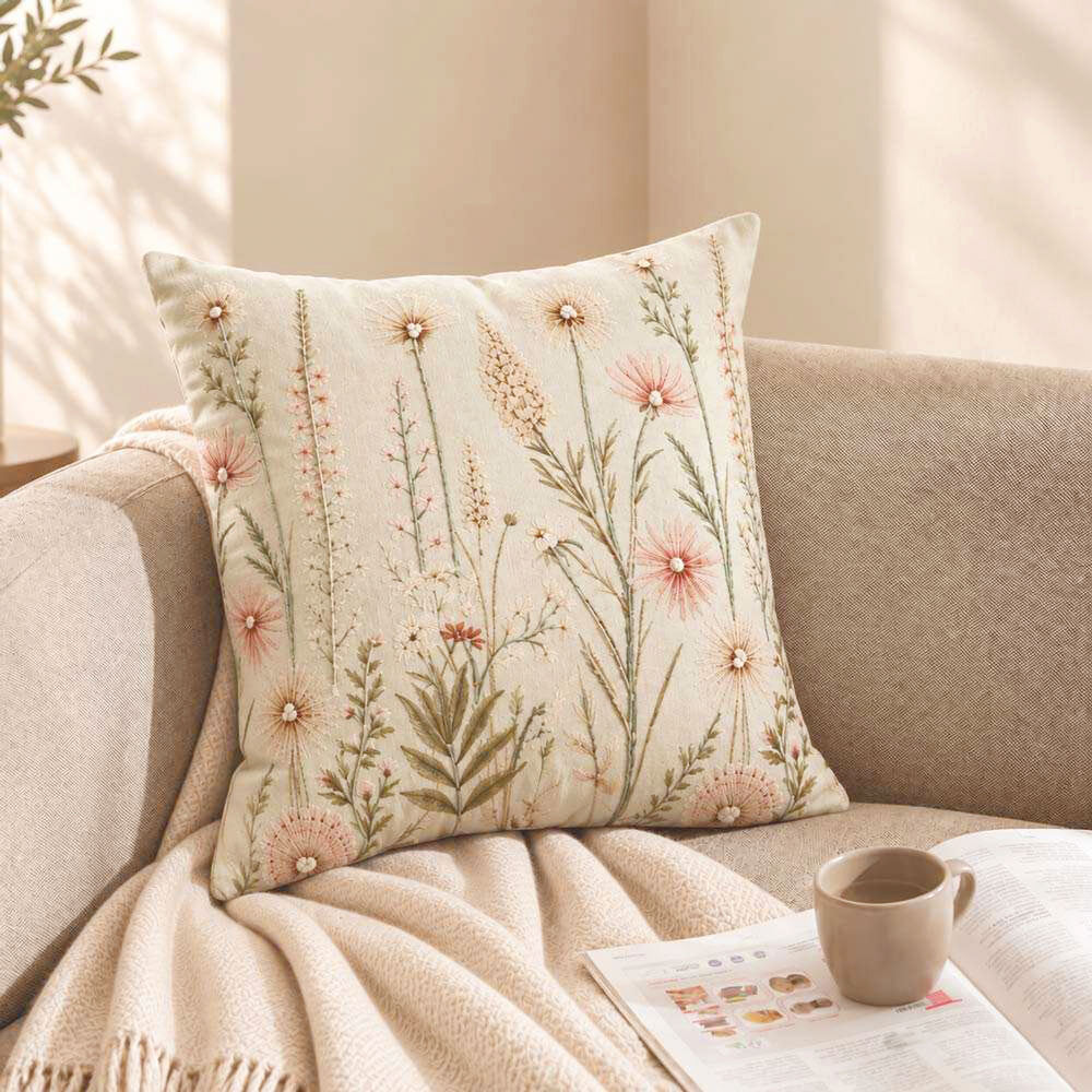 Prairie Embroidered Cushion Cover 45x45cm - Multicolor
