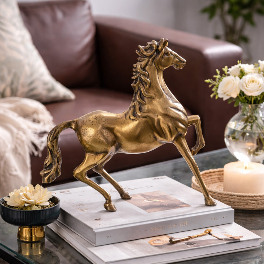Prancing Horse Metal Sculpture - Gold