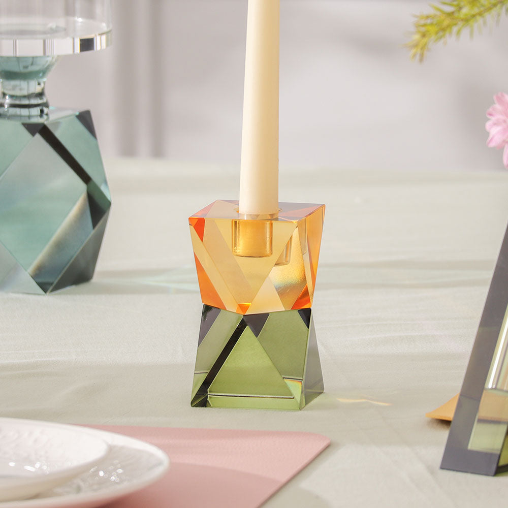 Prisma Crystal Tapered Candle Holder - Yellow Green