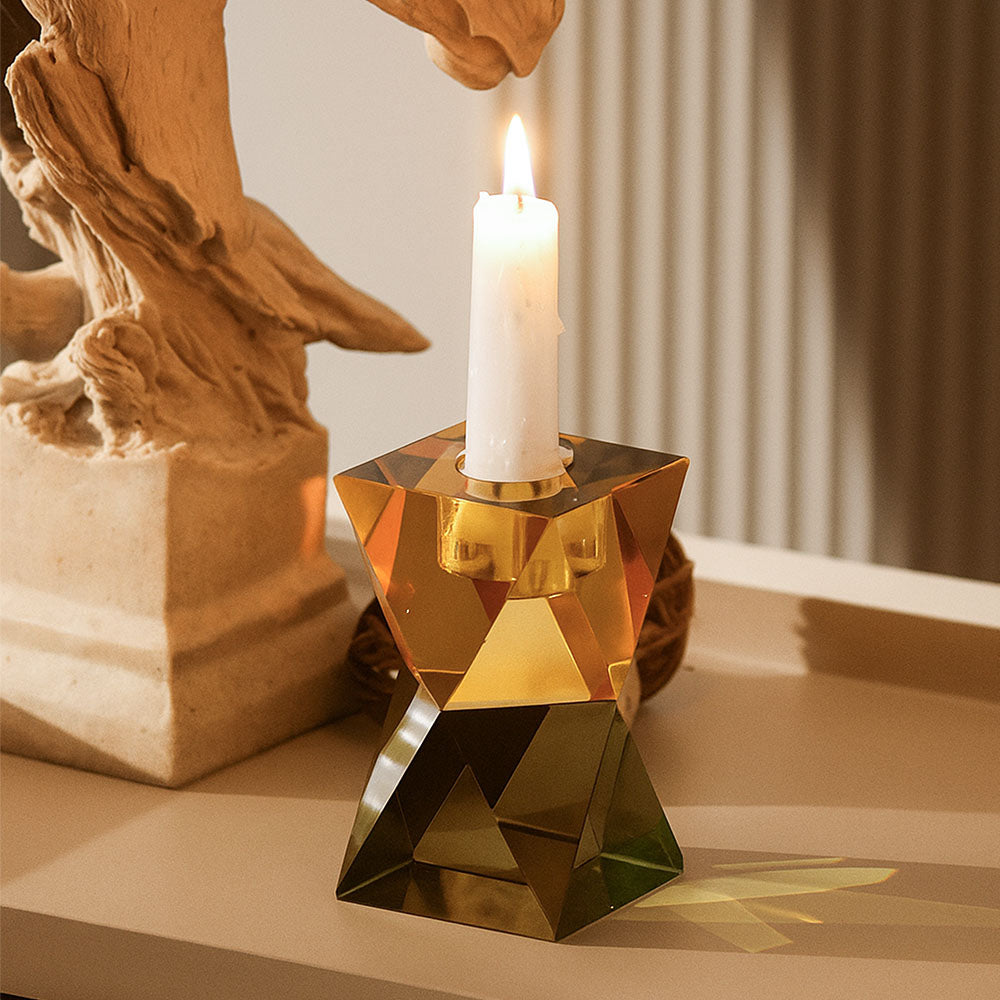 Prisma Crystal Tapered Candle Holder - Yellow Green