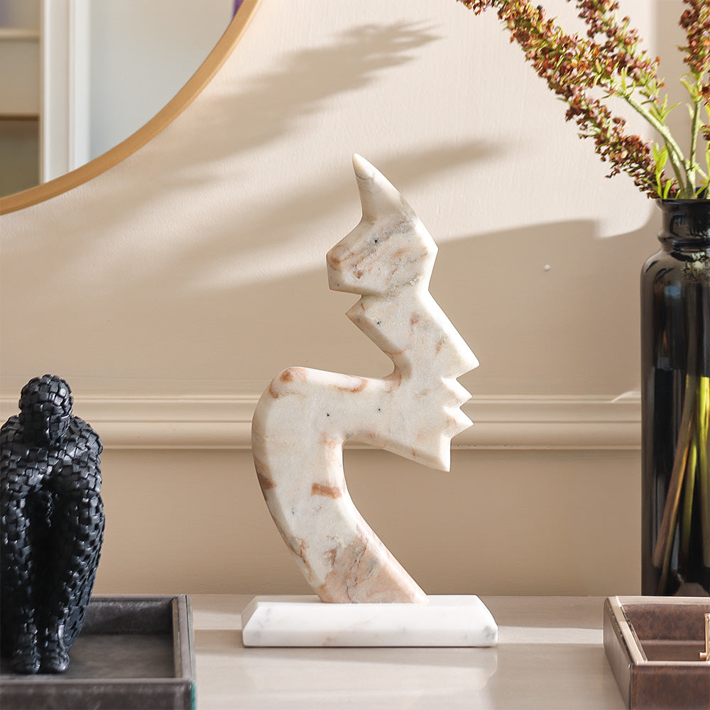 Profile Marble Sculpture - Beige White