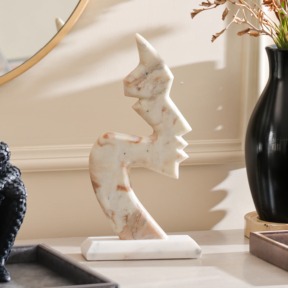Profile Marble Sculpture - Beige White