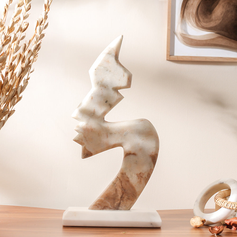 Profile Marble Sculpture - Beige White