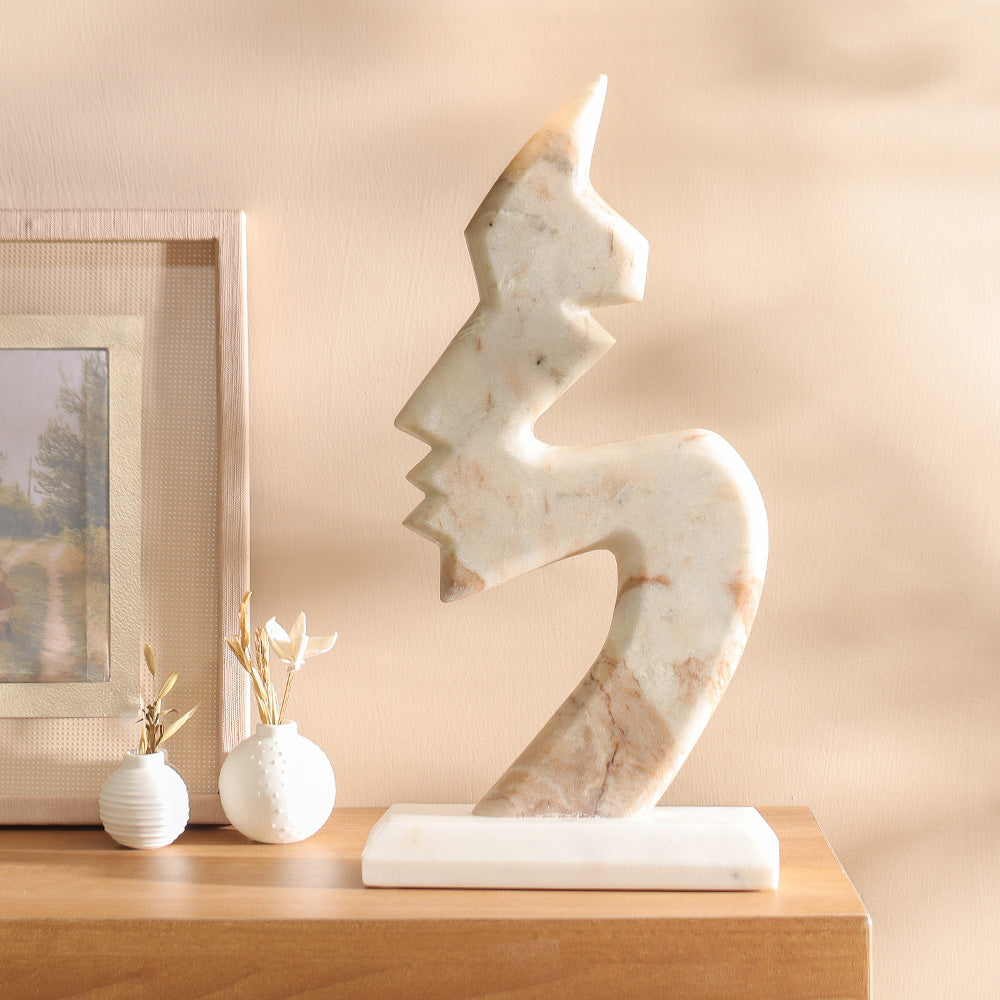 Profile Marble Sculpture - Beige White