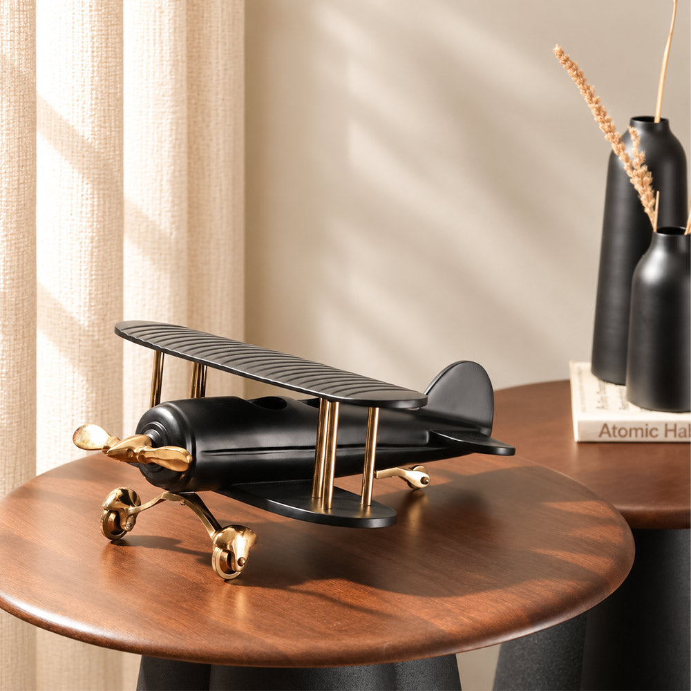 Propeller Biplane Sculpture Large - Black Gold