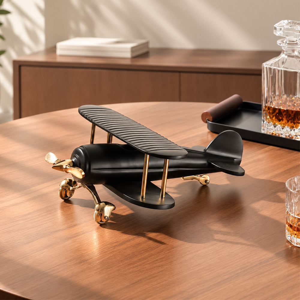 Propeller Biplane Sculpture Large - Black Gold