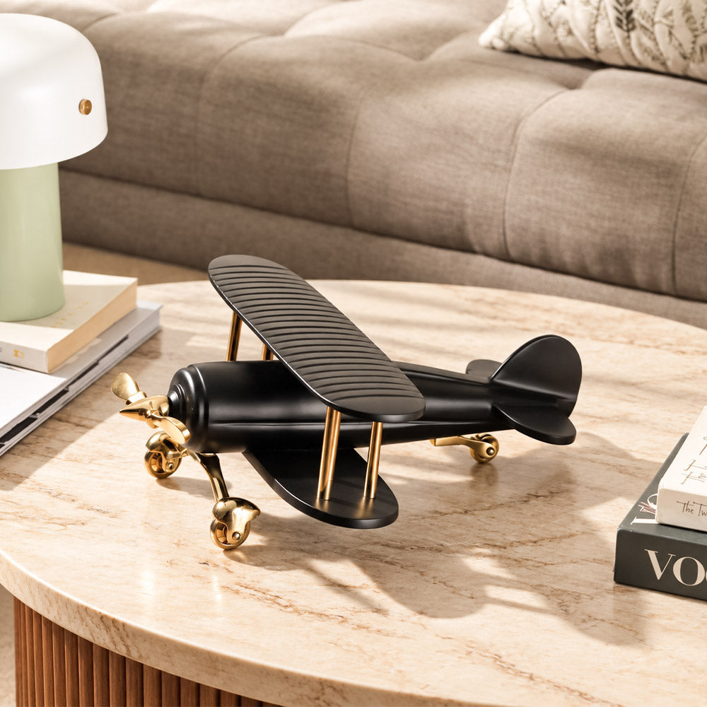 Propeller Biplane Sculpture Large - Black Gold