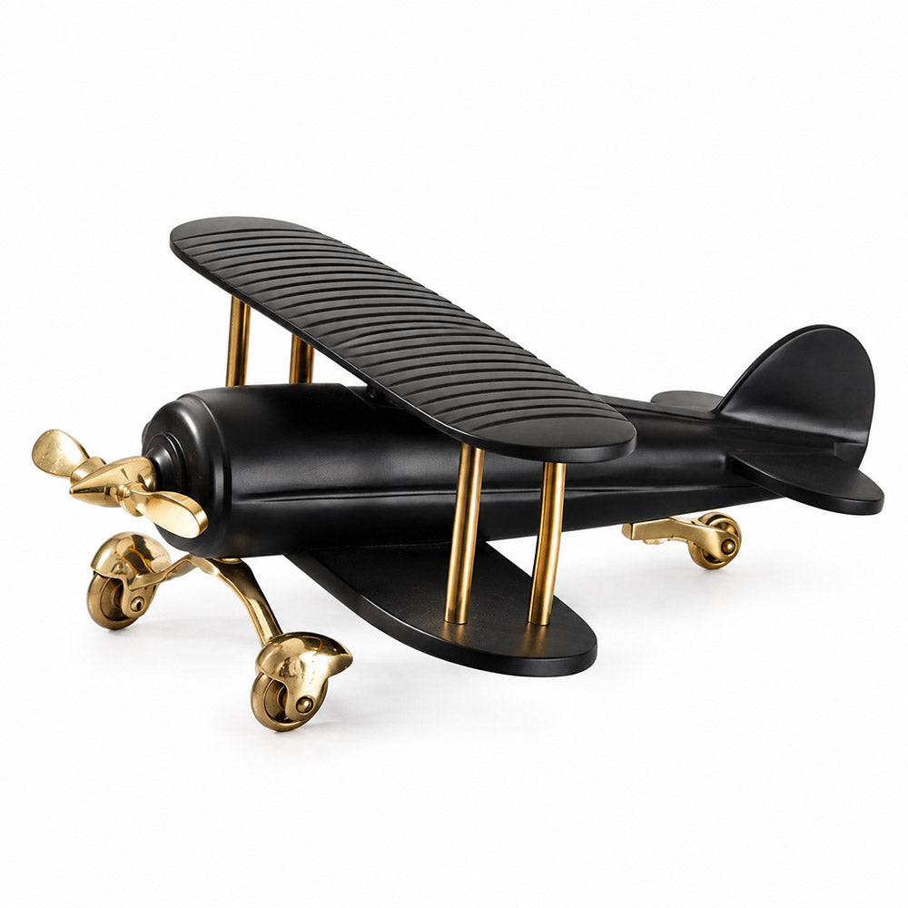 Propeller Biplane Sculpture Large - Black Gold