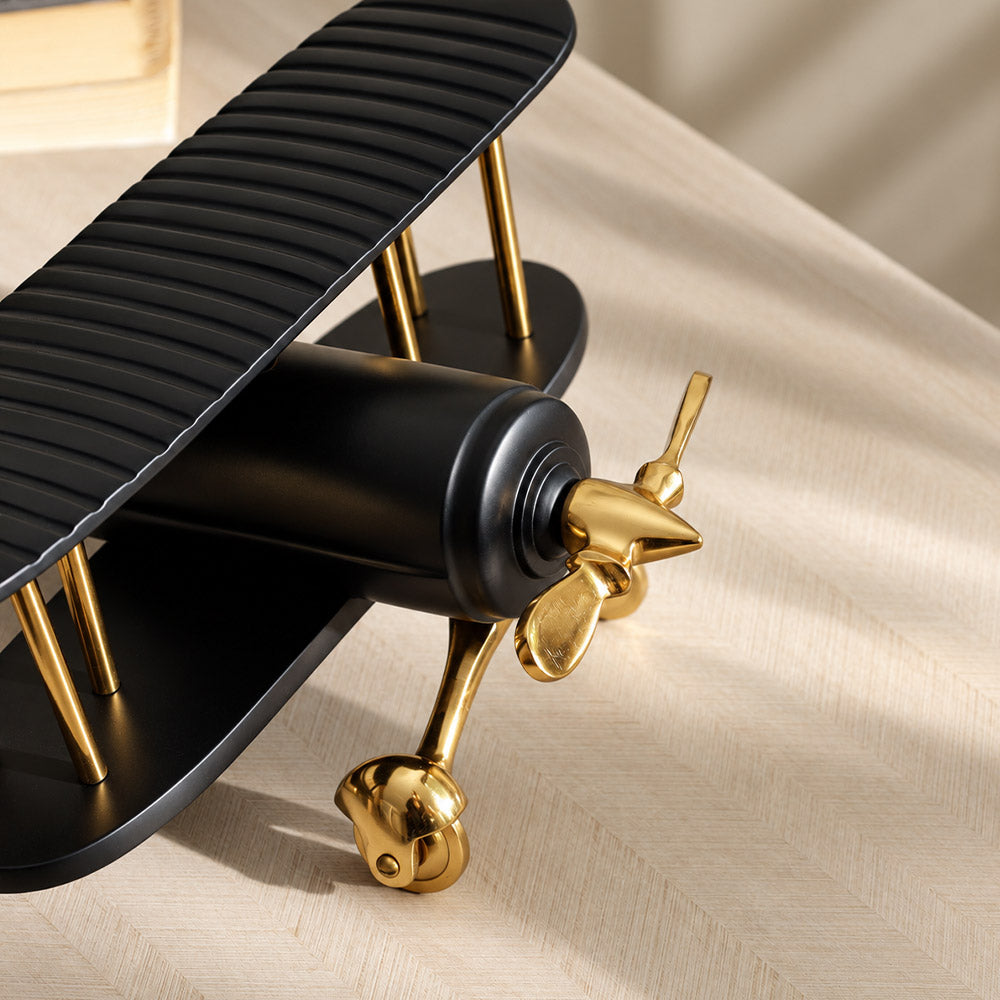 Propeller Biplane Sculpture Large - Black Gold