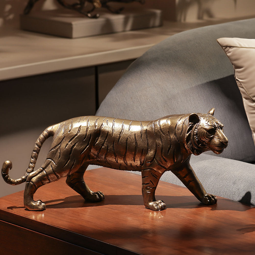 Prowling Tiger Sculpture Large - Antique Gold